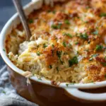 French Onion Chicken Orzo Casserole