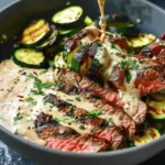 Grilled Steak Bowl with Creamy Sauce & Grilled Zucchini