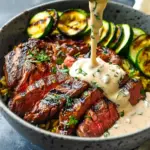 Grilled Steak Bowl with Creamy Sauce & Grilled Zucchini