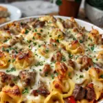 Golden Cheese Steak Tortellini Casserole