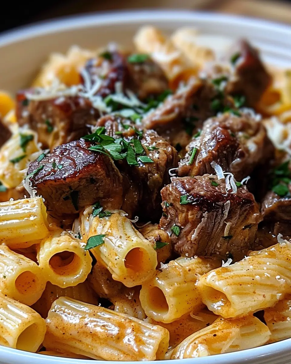 Cajun Steak Tips in Cheesy Rigatoni Parmesan Sauce: A Comforting Delight