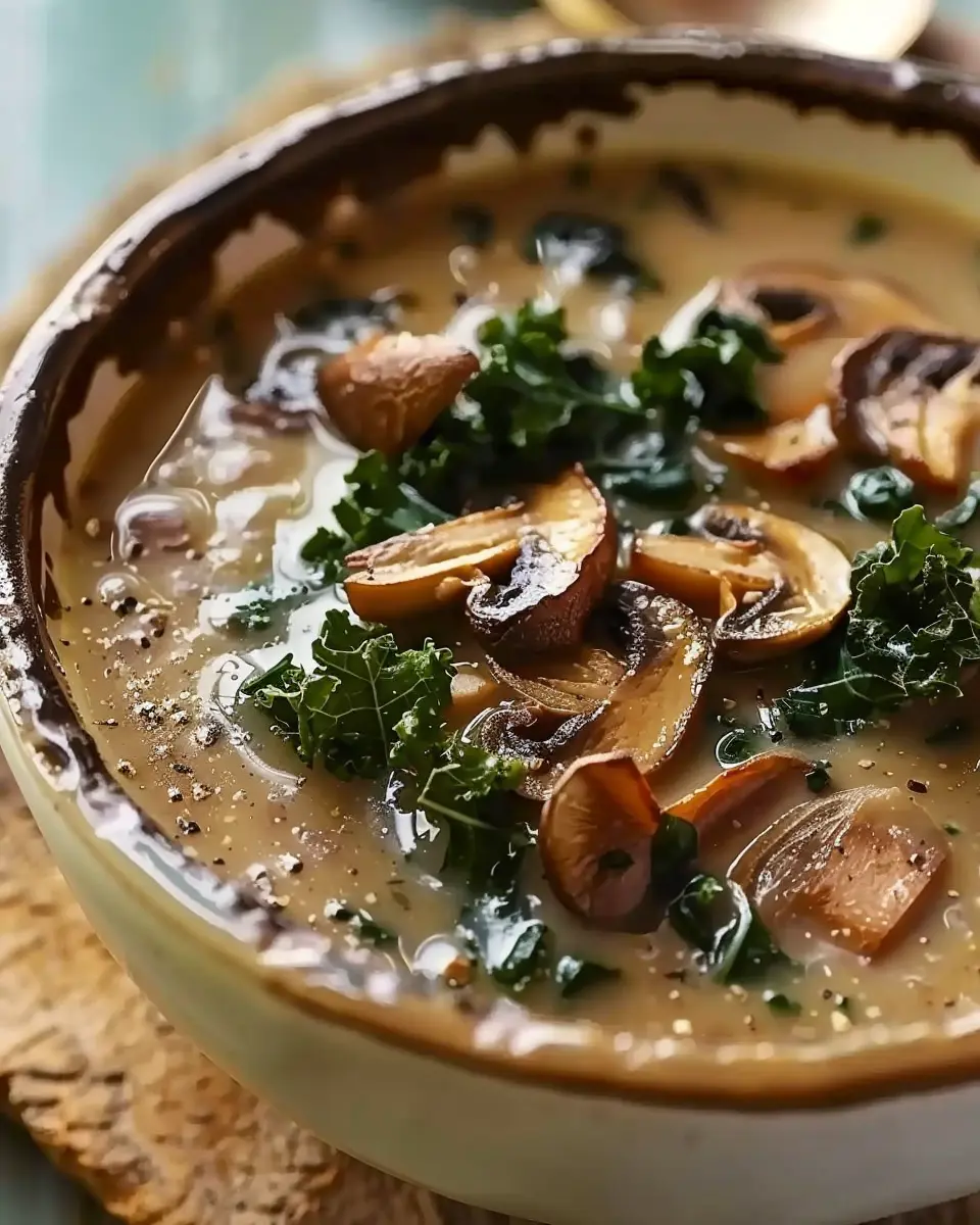 Wild Mushroom, Caramelized Onion and Kale Soup: A Cozy Delight