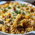 Loaded Cheddar Ranch Beef and Sweet Corn Rotini Bake