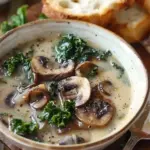 Wild Mushroom, Caramelized Onion and Kale Soup