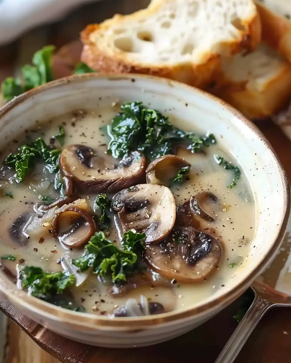 Wild Mushroom, Caramelized Onion and Kale Soup: A Cozy Delight