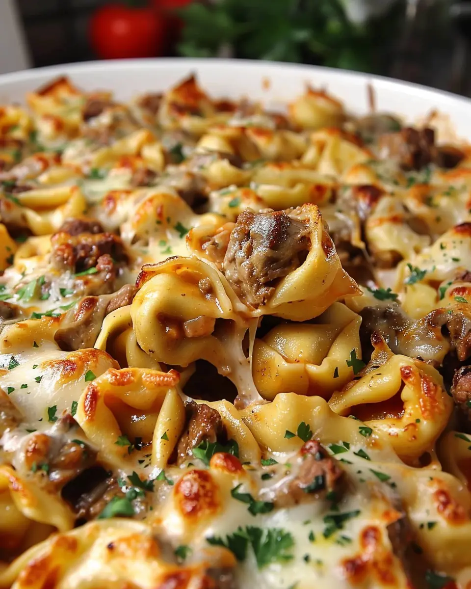 Golden Cheese Steak Tortellini Casserole: Easy Family Comfort Food