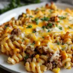 Loaded Cheddar Ranch Beef and Sweet Corn Rotini Bake