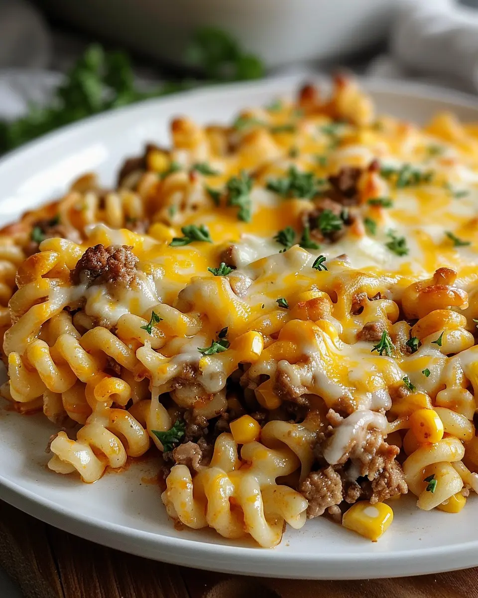 Loaded Cheddar Ranch Beef and Sweet Corn Rotini Bake Delight